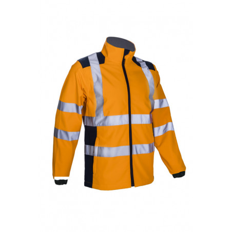 Veste softshell - KANPA - 100% PES stretch mécanique + TPU membrane + Polaire 295g/m2 - Orange HV/Marine - COVERGUARD | 5KPA17