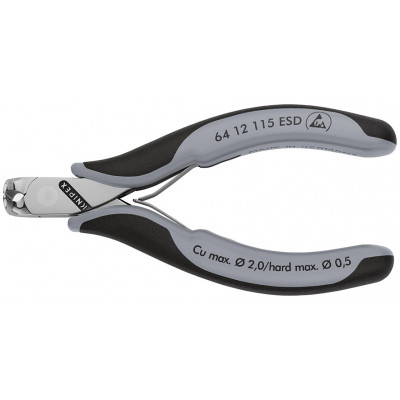 Pince coupante de devant sans biseau pour l'électronique 115mm 90°- Bi-mat. ESD - KNIPEX | 6412115ESD