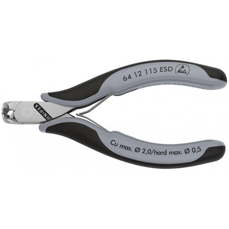 Pince coupante de devant sans biseau pour l'électronique 115mm 90°- Bi-mat. ESD - KNIPEX | 6412115ESD