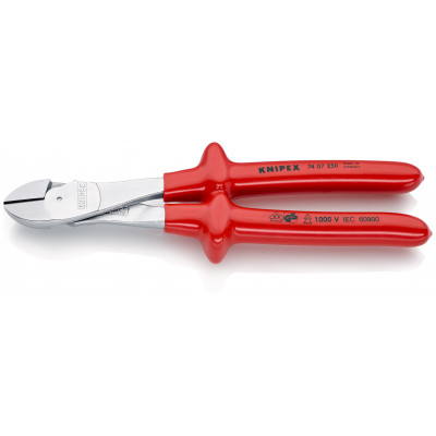Pince coupante forte démultiplication 250mm - Chromée - Surmoulée 1000V - KNIPEX | 7407250