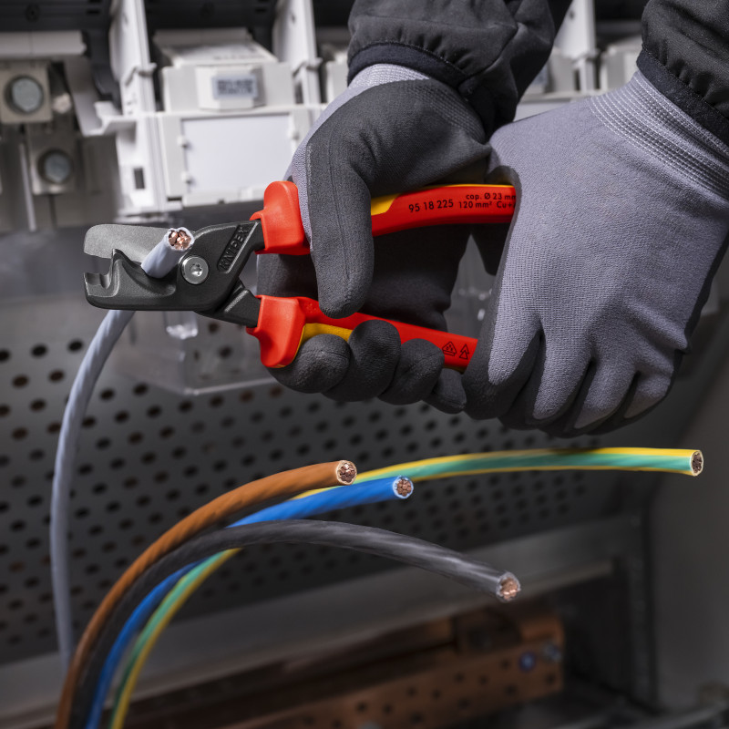 Coupe-câbles StepCut XL - 225mm - Bi-matière - Poli - Cu / Al Ø23mm/120mm² - KNIPEX | 9518225