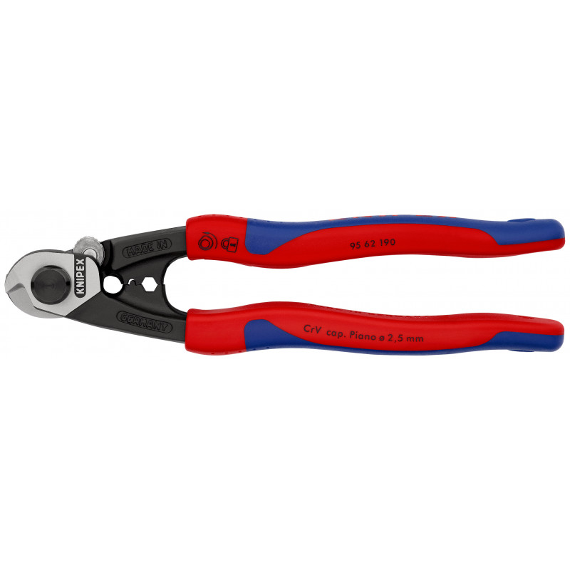 Coupe-câbles acier 190mm - Ø2,5-4-5-7mm - Gainage bi-matière - KNIPEX | 9562190SB