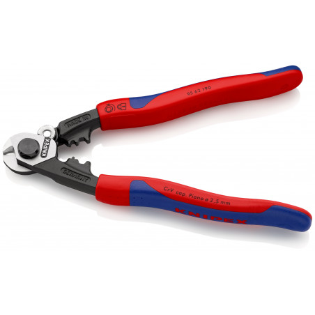 Coupe-câbles acier 190mm - Ø2,5-4-5-7mm - Gainage bi-matière - KNIPEX | 9562190SB