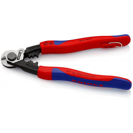 Coupe-câbles acier 190mm - Ø2,5-4-5-7mm - Gainage bi-matière - illet antichute - KNIPEX | 9562190TBK