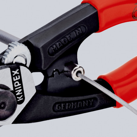 Coupe-câbles acier 190mm - Ø2,5-4-5-7mm - Gainage bi-matière - illet antichute - KNIPEX | 9562190TBK