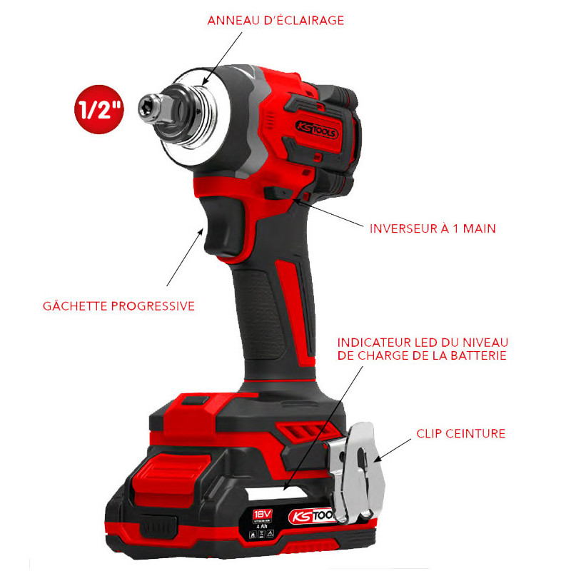 Visseuse à chocs 1/2'' 230Nm 18V 4Ah - Ks Tools | 515.4745F
