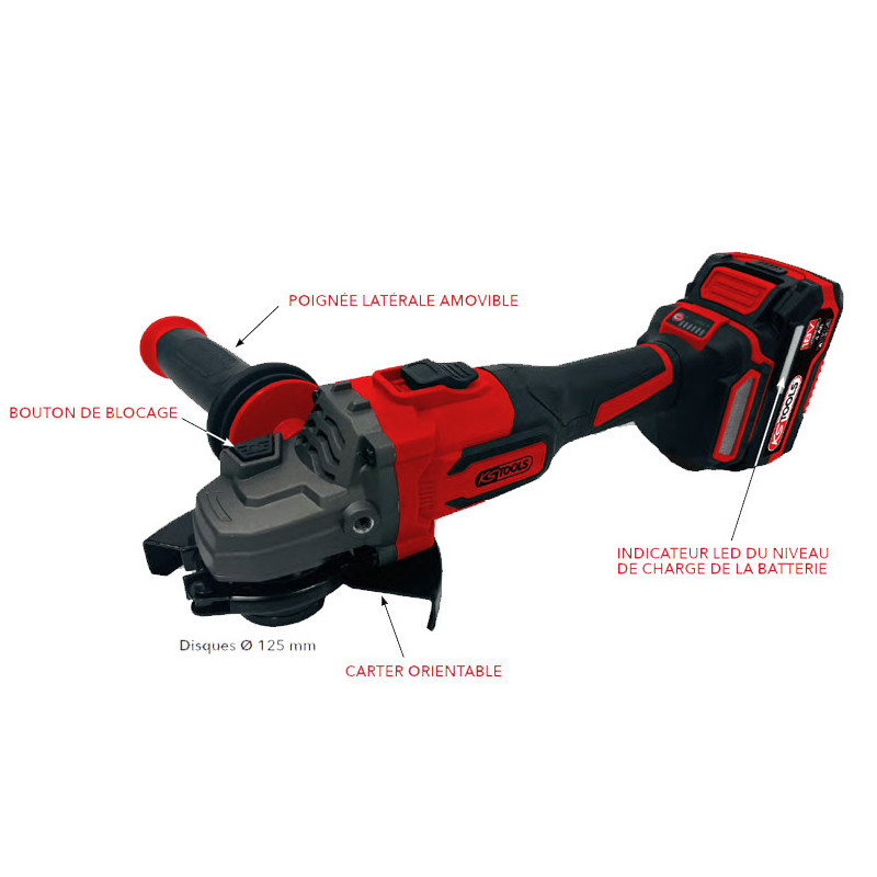 Meuleuse 125mm variateur 18V 4Ah - Ks Tools | 515.4735F