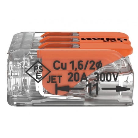 Borne de raccordement WAGO 221 Mini 3x4mm² à leviers souple & rigide - Wago | 221-413