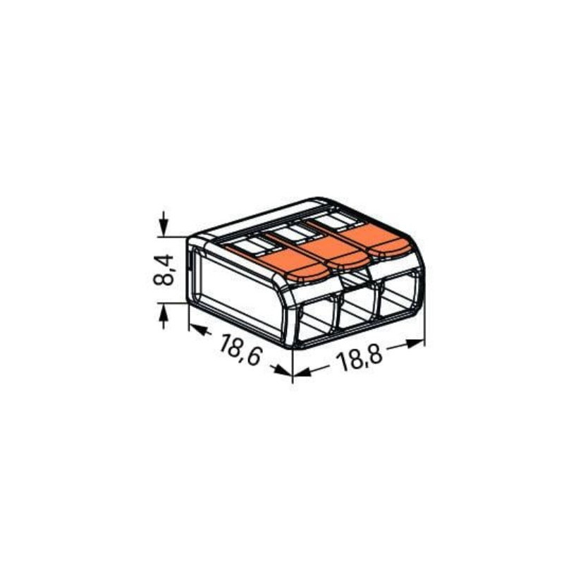 Borne de raccordement WAGO 221 Mini 3x4mm² à leviers souple & rigide - Wago | 221-413
