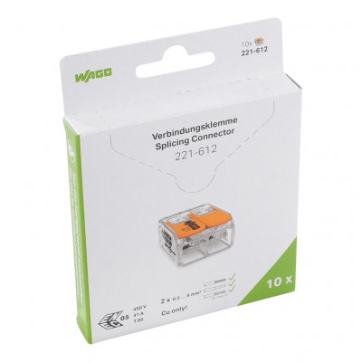 Borne WAGO 221 2x6mm² à leviers souple & rigide, Boîte de 10 - WAGO | 221-612/995-010