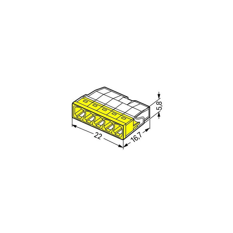 Borne WAGO 2273 - 5 x 0,5 à 2,5mm² Transp. / Jaune, Boîte de 20 - Wago | 2273-205