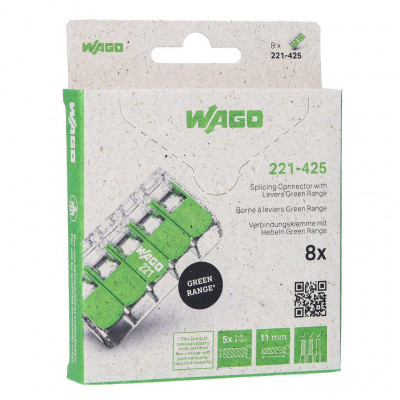 Borne WAGO 221 3x6mm² à leviers souple & rigide, Boîte de 8 - WAGO | 221-425/995-008