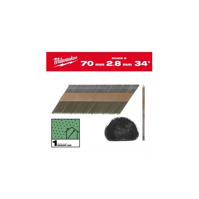 BOITE DE 2200 CLOUS 34° 70 MM RS - Carton - Milwaukee | 4932492601