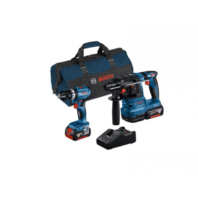 COMBO KIT 2 OUTILS 18V : GSB 18V-45 + GBH 18V-22 + GBA 18V 2x4,0Ah + GAL 18V-40 - BOSCH | 0615A50039