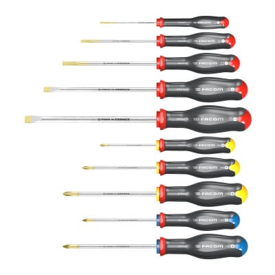 Jeu de 10 tournevis Protwist lame ronde et hexagonale - FACOM FRANCE | ATW.J10PB