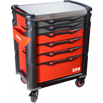 SERVANTE 41 - 6 TIROIRS - ROUGE - PLATEAU INOX - SAM | 416H
