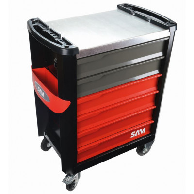 SERVANTE 30N - 6 TIROIRS - ROUGE - PLATEAU ACIER GALVANISE - SAM | SERVI-630N