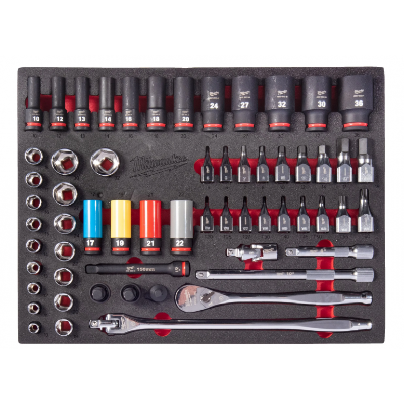 MODULE MOUSSE VIDE  POUR JEU DE DOUILLES À CHOC ET CLIQUET 1/2" DE 60 PCS - Milwaukee | 4932500763