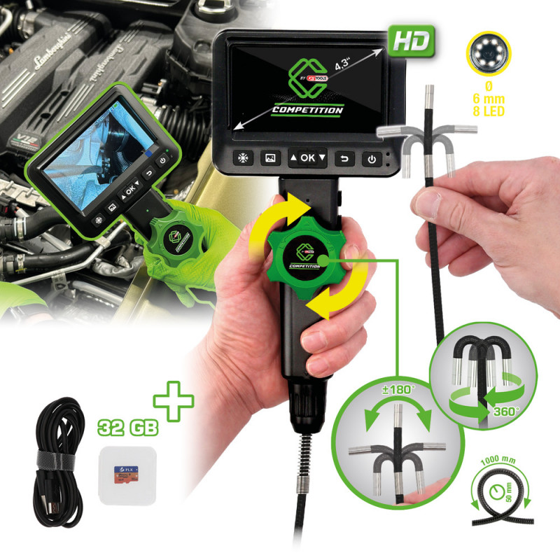 Vidéoscope COMPETITION HD avec sonde de caméra frontale flexible 180° et 0° Ø 6,0 mm - KSTools | 512.4600