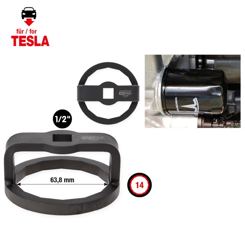 Clé de filtre à huile 1/2''  pour Tesla, Ø 63,8 mm / 14 surfaces - KSTools | 150.9469