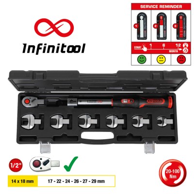 Coffret de clé dynamométrique INFINITOOL 14x18 mm, 20-100 Nm, 8 pcs  - KSTools | 516.9110