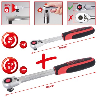 Coffret de cliquets réversibles SlimPOWER, 2 pcs. 1/4'' +1/2''   - KSTools | 920.0002