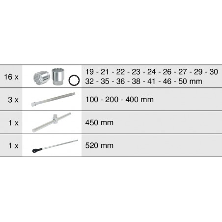 Coffret de douilles 12 pans métriques et accessoires 3/4'', 21 pièces - KSTools | 911.0722