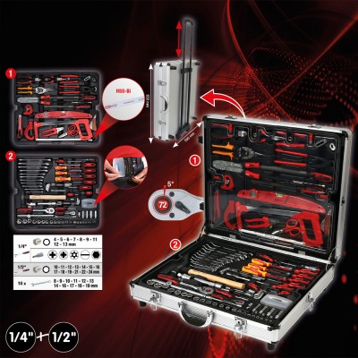Coffret de maintenance F6  1/4'' - 1/2'' - douilles de 10 à 32 mm -  CHROMEmat - 136 pcs - KSTools | 911.0735