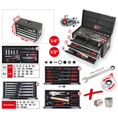 Coffret d'outils universels CHROMEplus 1/4'' + 1/2'', 99 pcs. - KSTools | 918.0100