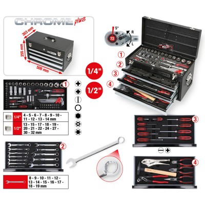 Coffret d'outils universels CHROMEplus 1/4'' + 1/2'', 99 pcs. - KSTools | 918.0200
