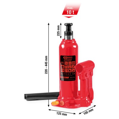 Cric bouteille hydraulique Performance, 10000 kg, levée : 222-447 mm - KSTools | 160.1110