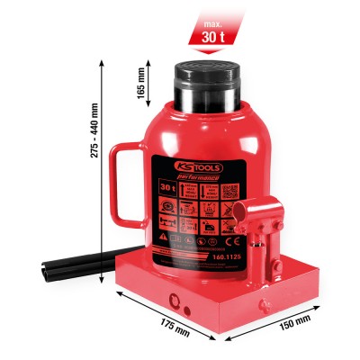 Cric bouteille hydraulique Performance, 30000 kg, levée : 275-440 mm - KSTools | 160.1125