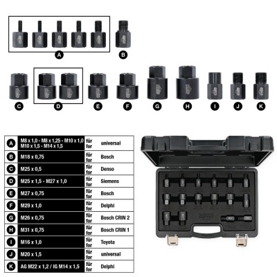Jeu d’adaptateurs à visser pour extracteur d’injecteur, 16 pcs - KSTools | 152.1105