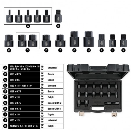 Jeu d’adaptateurs à visser pour extracteur d’injecteur, 16 pcs - KSTools | 152.1105