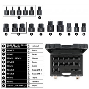 Jeu d’adaptateurs à visser pour extracteur d’injecteur, 16 pcs - KSTools | 152.1105