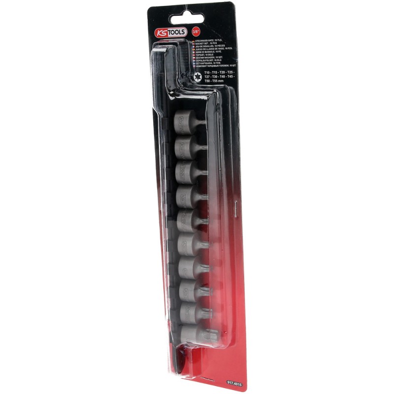 Jeu de douilles à embout 3/8''  TORX, courtes, 10 pcs, T10-T55 - KSTools | 917.4015