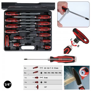 Jeu de tournevis a lame traversante ERGOTORQUEmax, 13 pcs. - KSTools | 151.1150