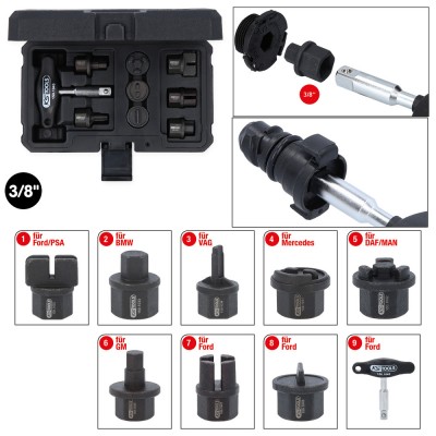 Kit de profilés spéciaux 3/8'' de service à huile pour les vis en plastique d’évacuation - 9 pcs - KSTools | 150.1040