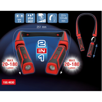 Lampe tour de cou eQi UltimateBEAM 2 en 1 avec 2 lampes amovibles de 180 lumens chacune - KSTools | 150.4630