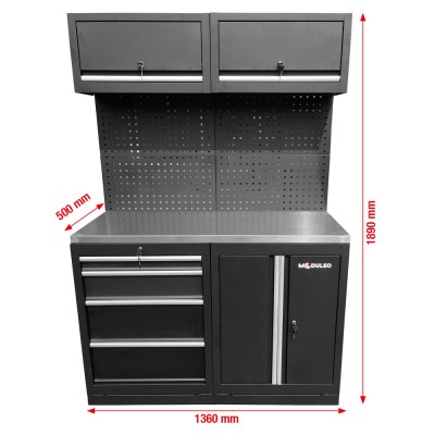 Module d’extension du système d’armoire d’atelier, plan de travail en acier inoxydable - KSTools | 866.6030