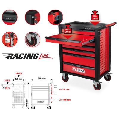Servante d'atelier RACINGline NOIR/ROUGE avec 7 tiroirs - KSTools | 826.0007