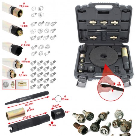 Set pour démontage d’écrous antivol, 15 pcs - KSTools | 913.1430
