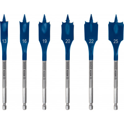 Mèche plate Expert SelfCut Speed 13/16/19/20/22/25 mm 6 pces (en trousse) - BOSCH | 2608902109