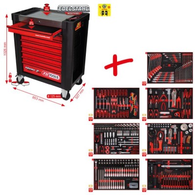 Servante + composition pour servante d’atelier Performanceplus P10 avec 397 outils pour 7 tiroirs - KSTools | 810.7397