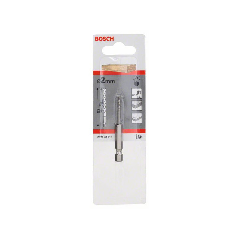 2608595518 Mèche à bois hélicoïdale, queue six pans 1/4" Accessoire Bosch pro outils