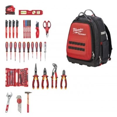SAC A DOS ELECTRICIEN PACKOUT + composition électriciens 76PCS - Carton - Milwaukee | 4932498407