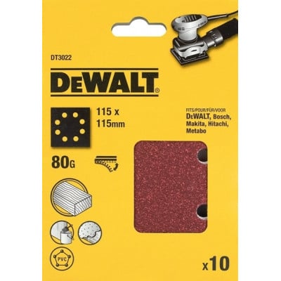 25 feuilles abrasives 1/4 pour ponceuses vibrantes - 115 x 115 mm - grain 40 - DEWALT | DT3030