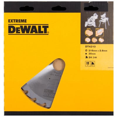 Lame pour scies circulaires stationnaires Extreme - diamètre 216 x 30 mm - 24 dents - Dewalt | DT4310